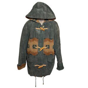 VTG Wilsons Adventure Bound Hooded Aztec Style Wool Suede Jacket Parka Mens M